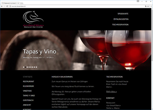 Screenshot der neuen Webseite des Restaurants «Le cheval blanc» in Zofingen